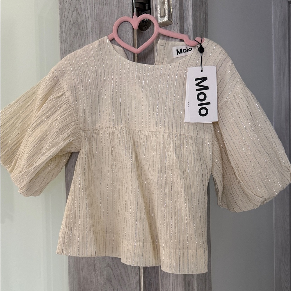 Molo Cream Shimmer Peplum Top for Kids size 3/4